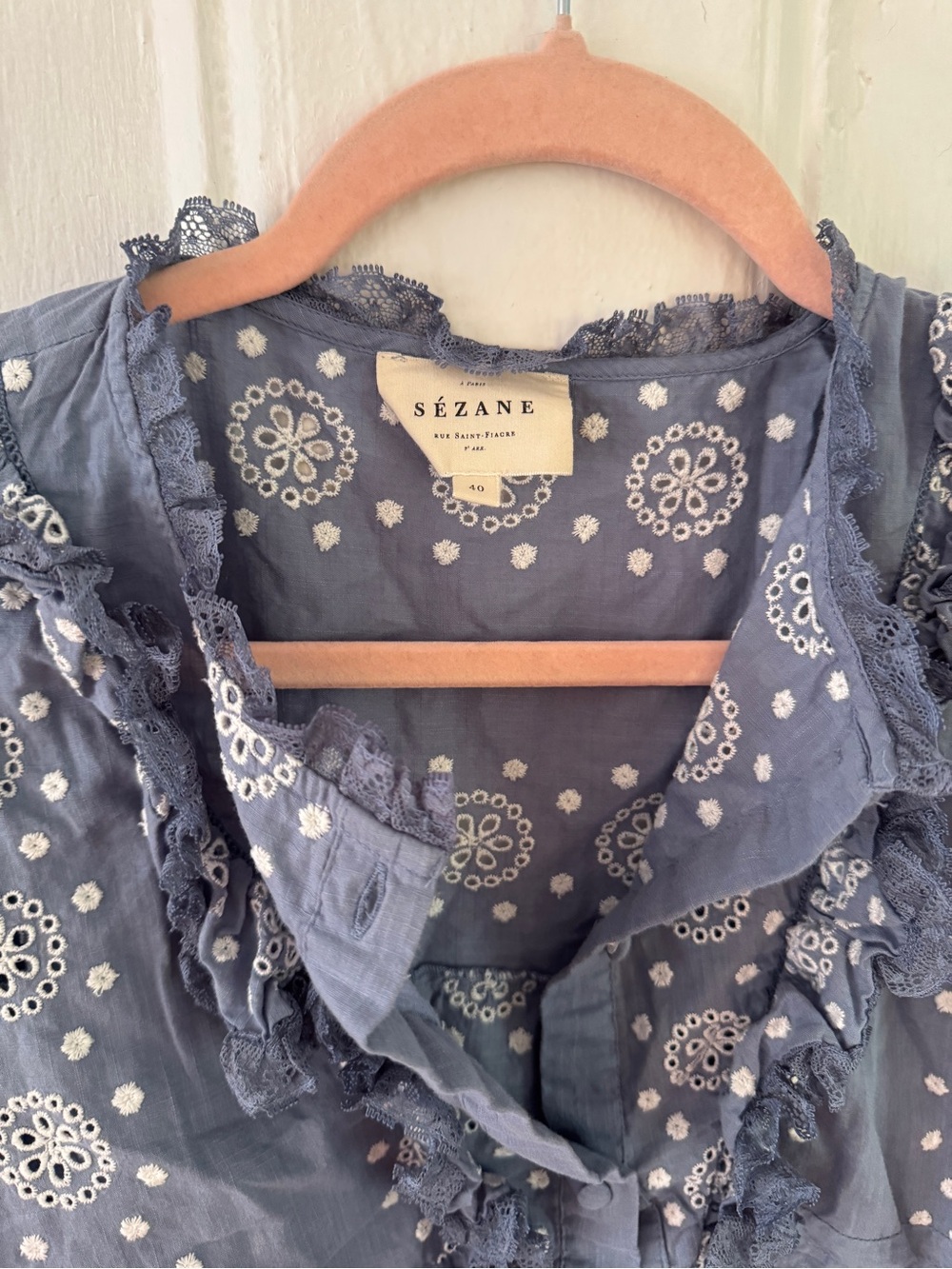 Sezane nele vintage blue & ecru lace top - Picture 4 of 6